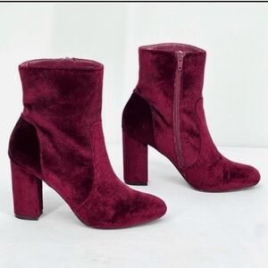 Velvet Ankle Boots in Rich Burgundy